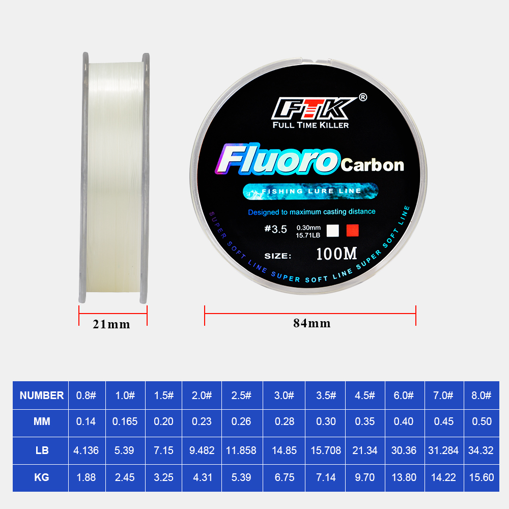 FTK 100m 4.13-34.32LB Fluoroca - огляд і ціна Copolymer Line